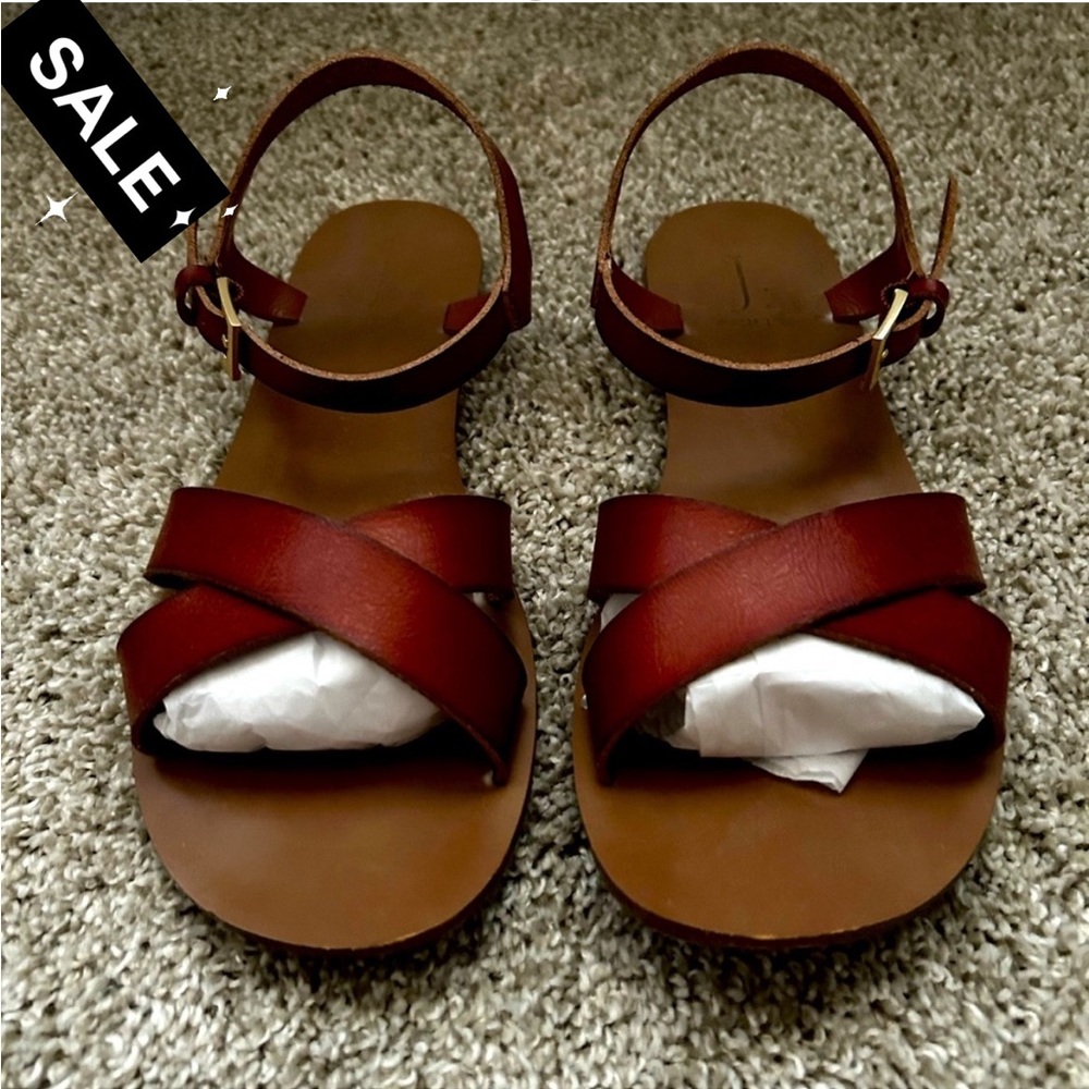 J. Crew Factory Brown Leather Ankle Criss Cross Strap Sandals Shoes size 9